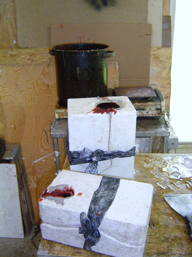 Making a Mother Mold with a white box, blood