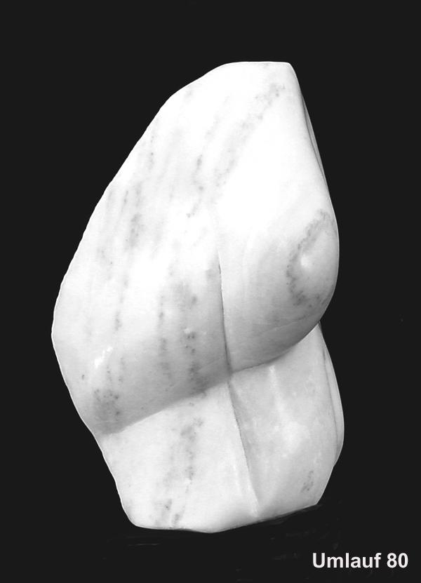 A white marble sculpture on a black background displayed in a Sculpture Collection.